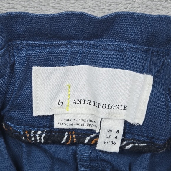 Anthropologie Size 4 Ellie Embroidered Utility Barrel Paperbag Pants Preppy Blue - Picture 3 of 8